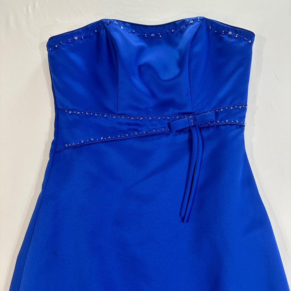 Alexia Designs Strapless Satin Midi Gown Women 6 Royal Blue Beaded Homecoming